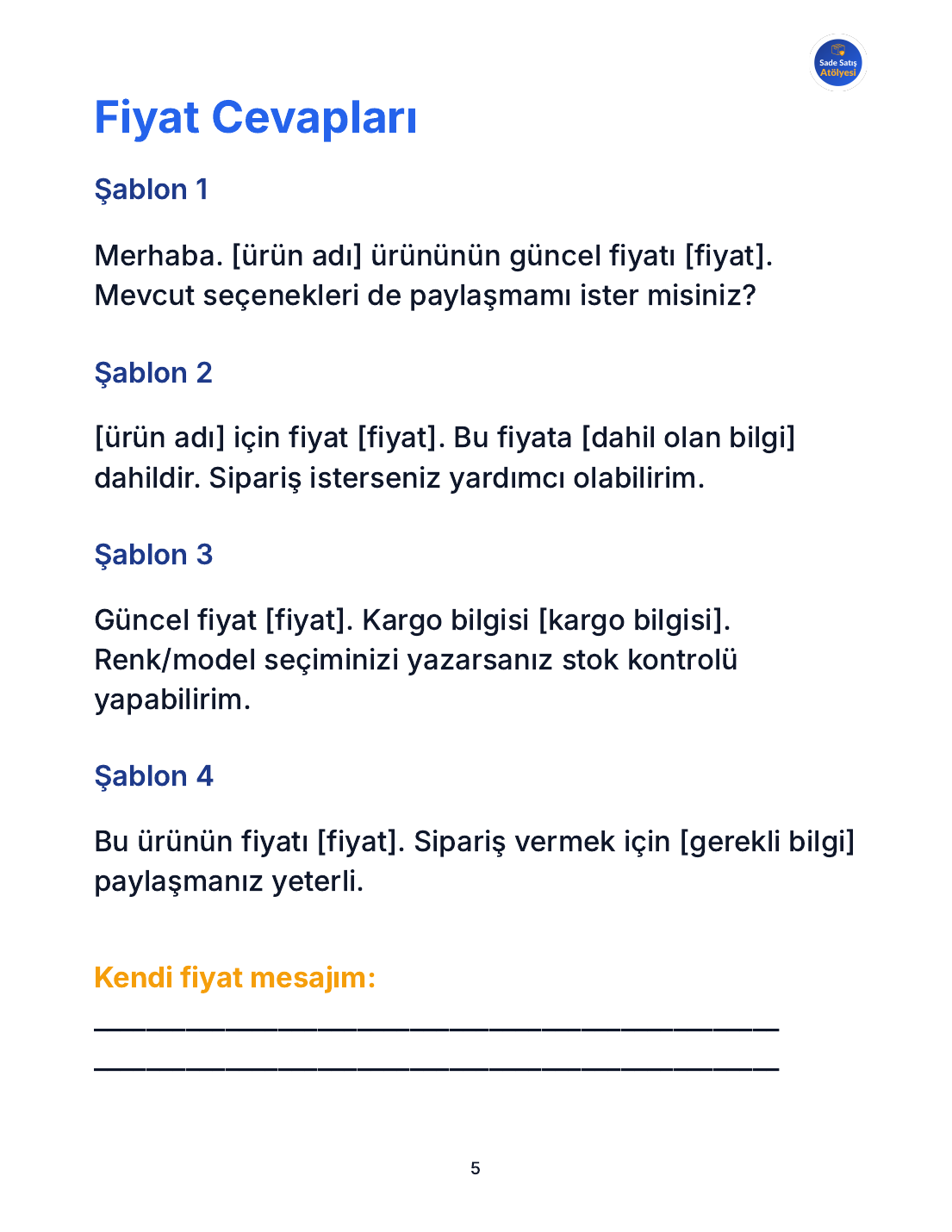 Hazır fiyat cevapları sayfası